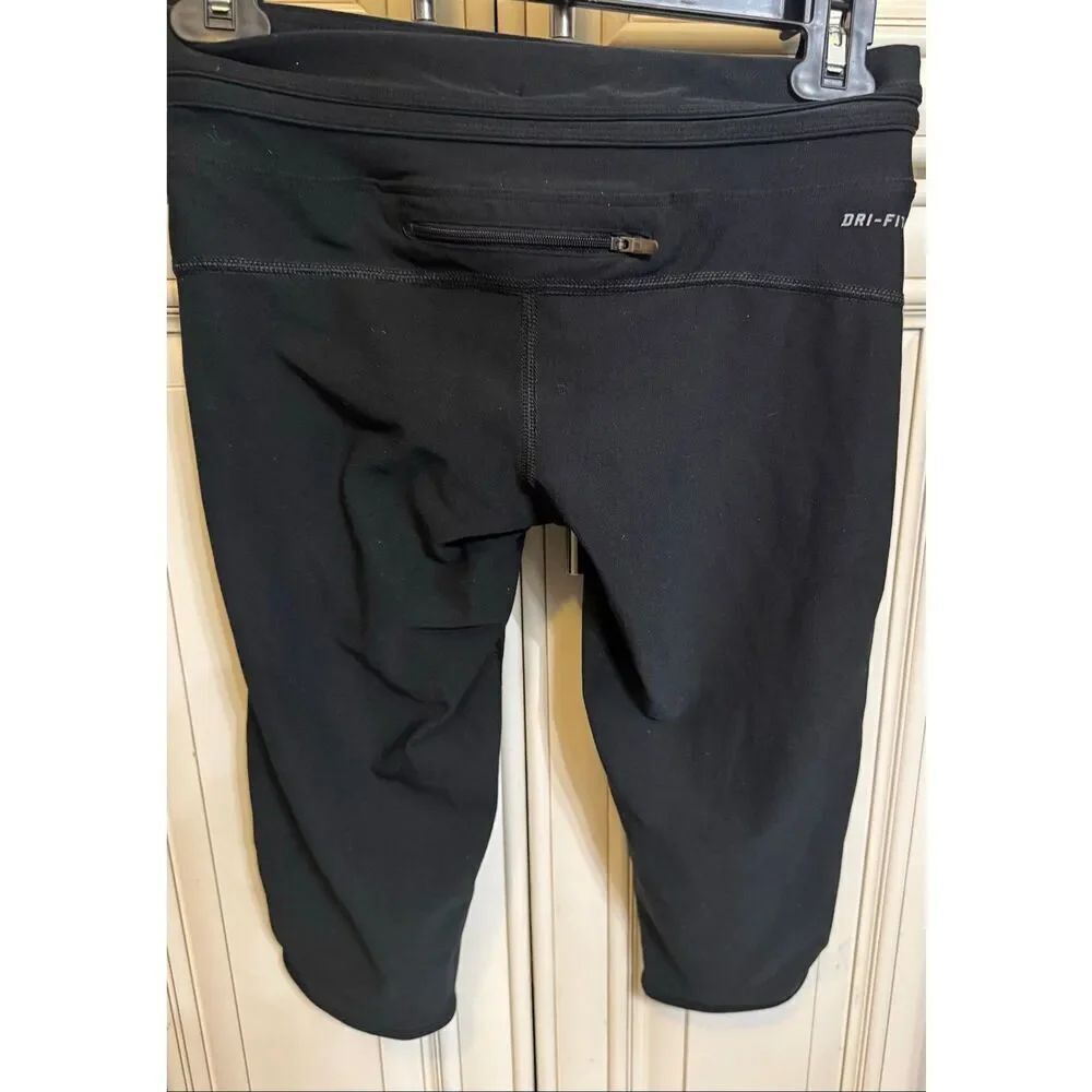 Nike Women's Dri-fit Running Cropped Capri Activewear Leggings Black Small